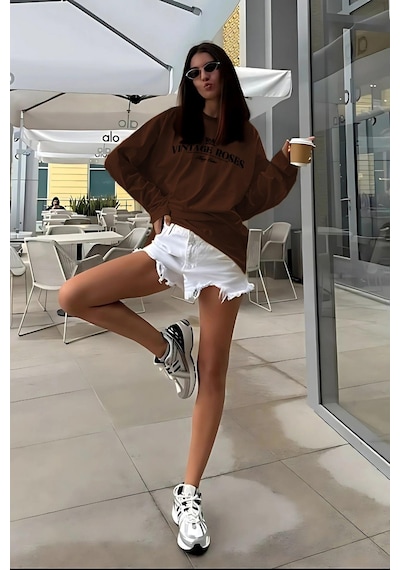 Madmext Kahverengi Baskılı Uzun Kollu Tişört Mg2451 Kahverengi