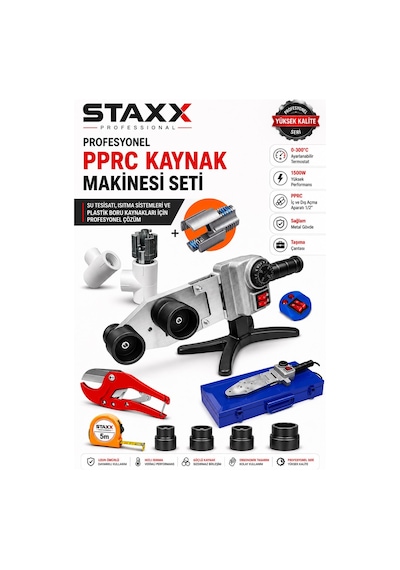 Staxx Stxppr150 1500w Pprc Plastik Boru Kaynak Makinesi Çift Rezistans Isı Ayarlı 20-25-32-40 Mm
