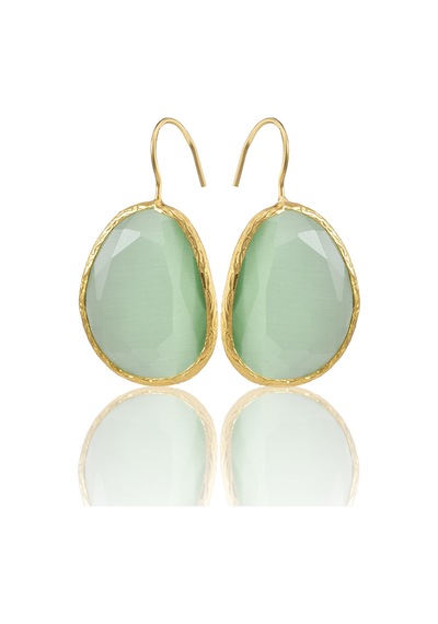 Kadir Jewellery 22 Ayar Altın Kaplama Fosil Taşlı Küpe -el İşçiliği Ve Hipoalerjenik Küpe Açık Yeşil 72997925