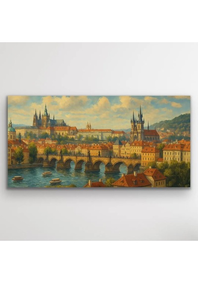 Prag Şehir Manzarası Kanvas Tablo 60x120cm Çok Renkli
