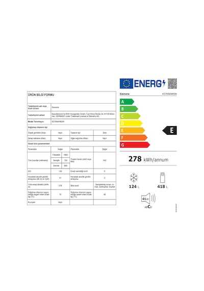 Siemens KD76NAWE0N 542 LT  No-Frost Çift Kapılı Buzdolabı