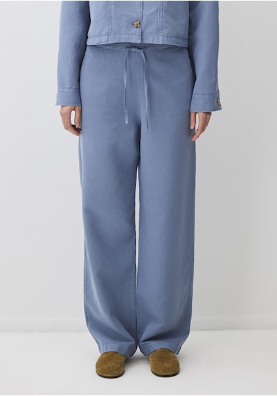 Mavi - Beli Bağcıklı Tencel Lyocell Karışımlı Mavi Pantolon 1011012-83767 Mavi
