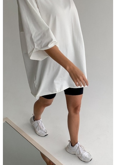 Beyaz Oversize Basic Kadın Tişört Beyaz