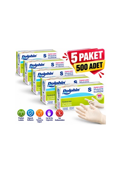 Pudralı Lateks Latex Muayene Eldiveni Tek Kullanımlık S Beden 5 Paket