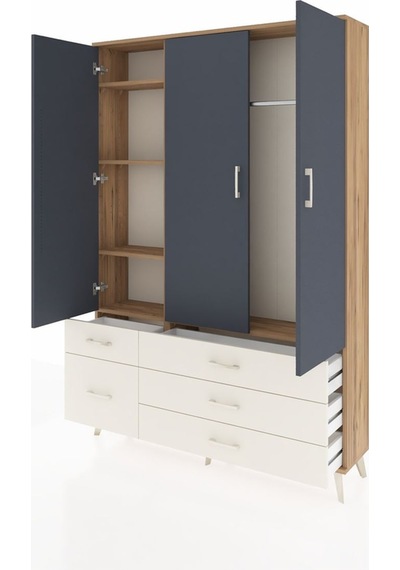 Arges Dolap 5 Raflı 5 Çekmeceli Tek Askılı 132x30x195 Çam-ant... Çam