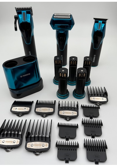 Powertec TR-5500 3in1 Profesyonel Bakım Kiti Saç Sakal Ense Vücut Günlük Tıraş Makinesi Seti 3 - 4 Saat Mavi - Siyah