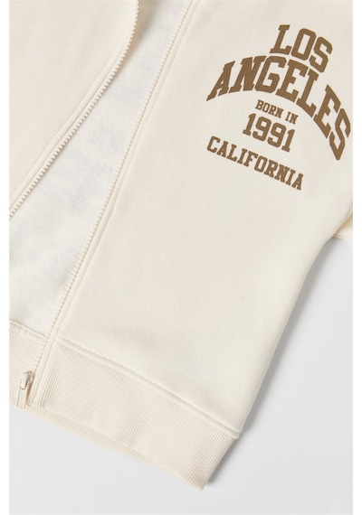 Unisex Fermuarlı Kapşonlu Pamuk Hırka Sweat Krem