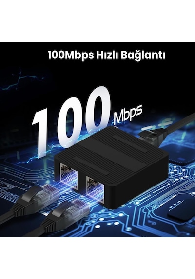 4594 Rj45 Ethernet Splitter 1 Giriş 2 Çıkış 100mbps Hız Çevirici Çoklayıcı