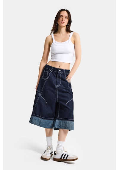 it's basic Kadın İndigo Selvedge 7s6-50 Baggy Fit Maxi Boy Özel Tasarım Denim Bermuda Şort