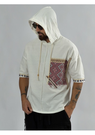 Cocopelli Tasarım Kapüşonlu Ekru Erkek Sweatshirt Coc3450