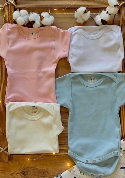 Betül Bebek Kısa Kollu 4'lü Organik Pamuk Çıtçıtlı Bebek Body & Zıbın Pembe,ekru,mavi,beyaz Çok Renkli