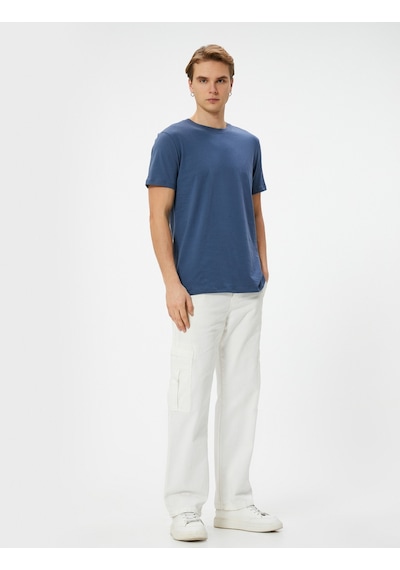 Koton Basic Tişört Slim Fit Bisiklet Yaka Kısa Kollu Lacivertvert 4Sam10842Hk Lacivert