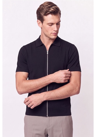 Efor Comfort Fit Rahat Kalıp Polo Yaka Fermuarlı Siyah Tişört Ts 930
