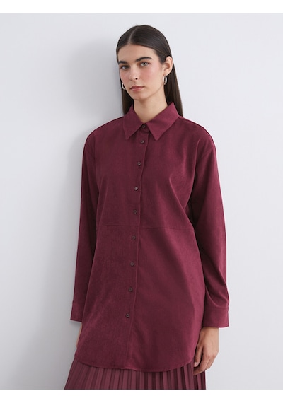 Lcw Modest Bordo Süet Görünümlü Kadın Gömlek Tunik