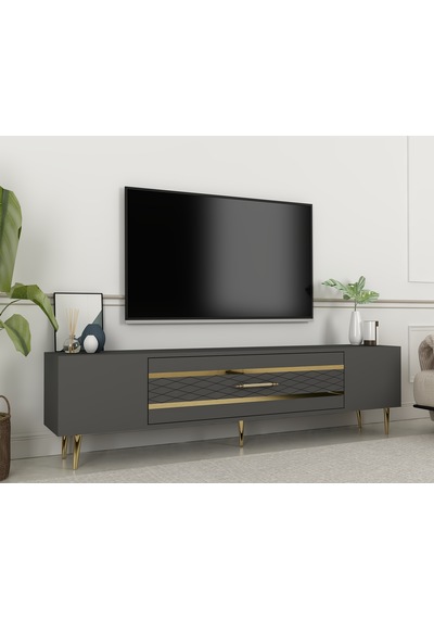 Aşkabat Tv Sehpası Tv Ünitesi 150 Cm Antrasit Altın