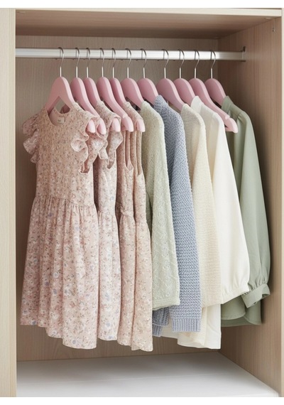Pembe Ahşap Bebek Elbise Pantolon Askısı 10 Adet Pembe