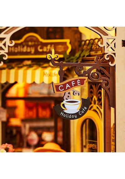 Rolife Tgb15 Holiday Cafe Kitap Köşesi Book Nook Dıy Minyatür Maket Model Seti Mini Dollhouse 3d Model Kit Detaylı Dekoratif Hobi Seti 3d Puzzle Tiny House