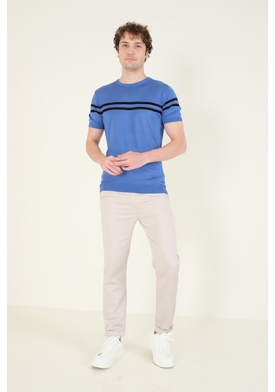 Giyim Dünyası Erkek Sıfır Yaka Çizgili Merserize T-shirt İndigo 001