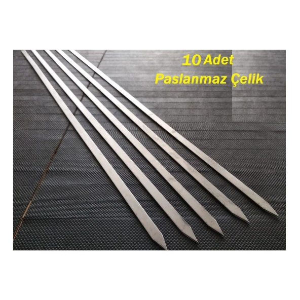 10 Adet 55 Cm Paslanmaz Çelik Krom Şiş Kuşbaşı-tavuk-kanat- Kebap Şişi Adana Ömürlük
