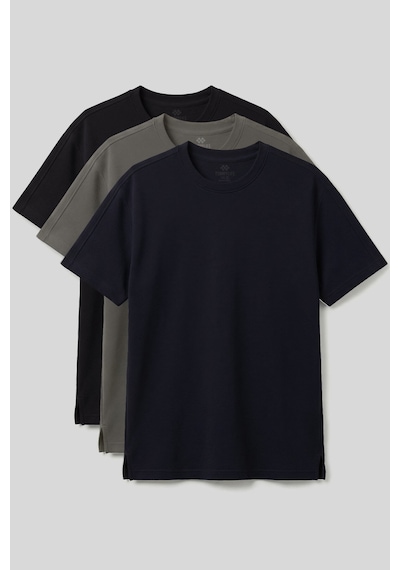 Rahat Form O Yaka 3lü Paket Siyah-haki-lacivert Erkek T-shirt - 88495 Siyah - Haki - Gri