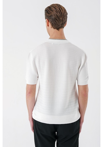 Efor Slim Fit Polo Yaka Kısa Kol %100 Pamuk Beyaz Triko Tr 868 Beyaz
