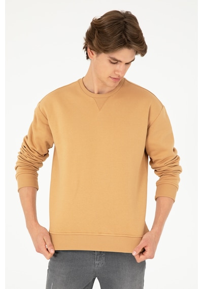 U.S. Polo Assn. Erkek Bisiklet Yaka Camel Basic Şardonlu Sweatshirt 50295148-VR015
