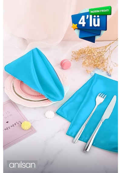 4 Lü %100 Pamuk Kumaş Peçete Açık Mavi 50x50 Cm Mutfak Bezi Sofra Sunum Servis Peçetesi Açık Mavi