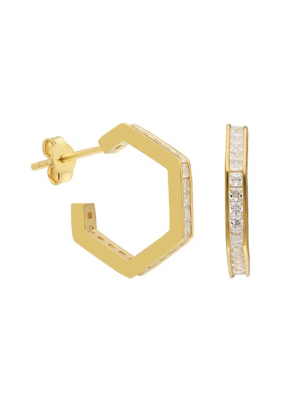 Zirkon Taşlı Beşgen Küpe 717071 Gold Gümüş