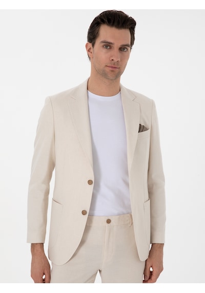 Cacharel Ekru Slim Fit Keten Karışımlı Takım Elbise Bej
