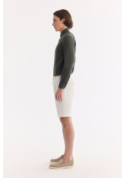 Avva Erkek Kırık Beyaz Beli Lastikli Keten Karışımlı Relaxed Fit Şort B003731