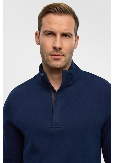 Süvari Lacivert Regular Düz Polo Yaka Sweatshirt Lacivert