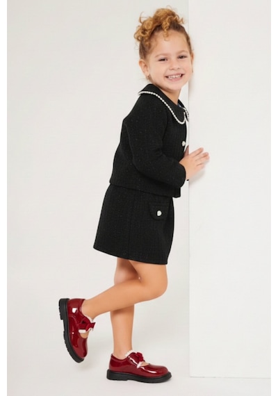 My Kids Wear Kız Çocuk Bayramlık İnci Detaylı Tüvit Takım 12547 Siyah