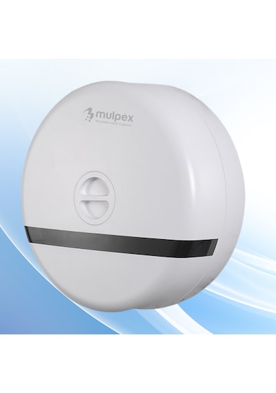 Mulpex Duvara Monte Mini Jumbo Tuvalet Kağıdı Dispenseri Abs Gövde, Kilitli, Vidalı & Yapışkan Montaj Beyaz Beyaz