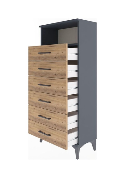 Arges Dolap Tek Raflı 6 Çekmeceli 60x30x134 Antrasit-çam Antrasit