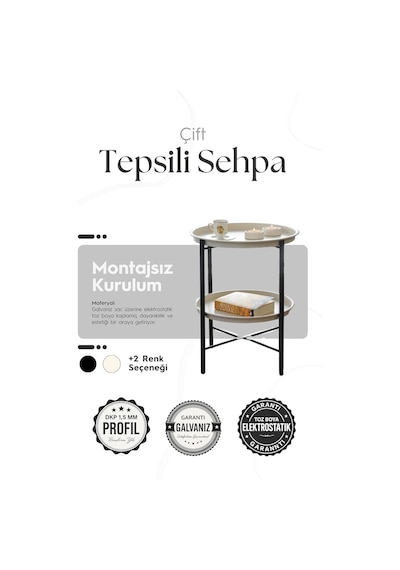 Katlanır Metal Çift Tepsili Sehpa Galvaniz + Dkp Profil, Elektrostatik Toz Boyalı, Modern Tasarım Diğer