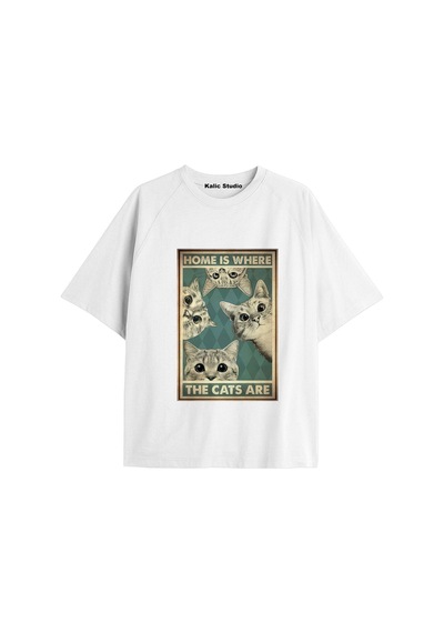 Kalic Studio Y2k Vintage Cats Baskılı Beyaz T-shirt Kod 20 Beyaz-20