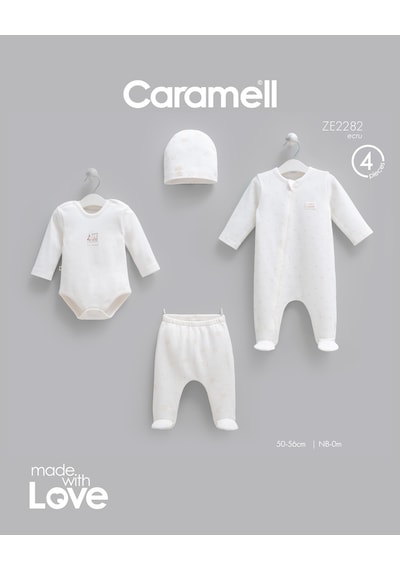 Caramell Mini Travel Tulumlu 4'lü Set Ekru renkli