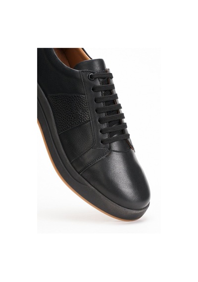 Fame Step Hakiki Deri Erkek Casual Ayakkabı Comfort Bağcıklı Ortopedik Günlük Rahat Taban Siyah Sneaker Verona
