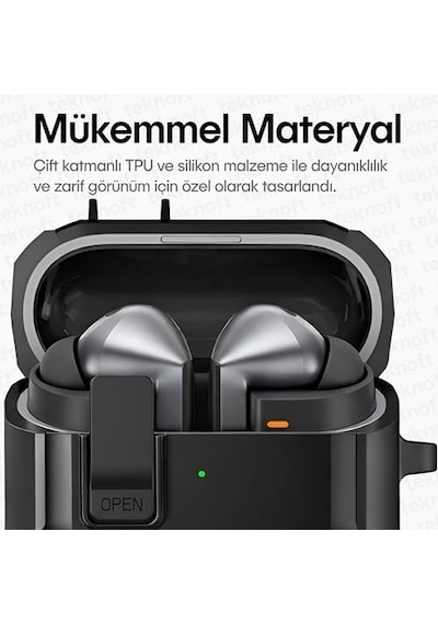 Galaxy Buds 3 Pro, Buds 3 Ve Buds 3 Fe İle Uyumlu Mandallı Kapak Kilit Sistemli Mat Dokulu Darbelere Dayanıklı Premium Silikon Kılıf