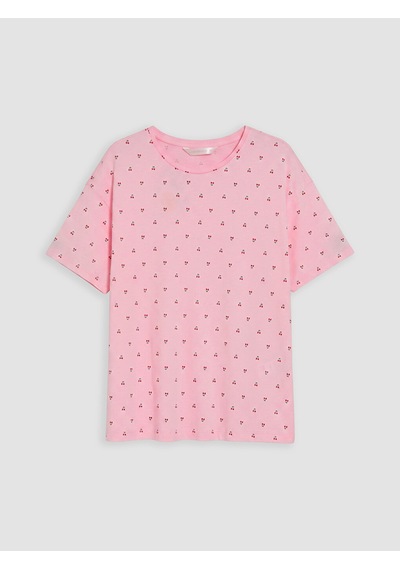 Lcw Dream Ekru Bisiklet Yaka Kiraz Desenli Kadın Pijama Üstü