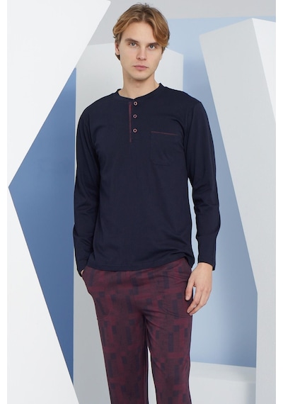 Kly Erkek Uzun Kol Midi Yaka Lacivert Pijama Takımı C9t2n5o6 001