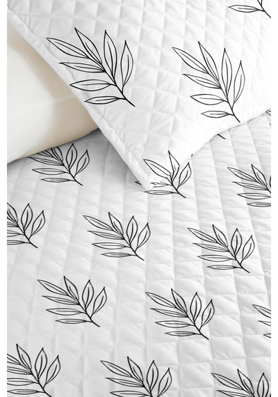 Botanik Yaprak Genç Odası Tek Kişilik Pike Takımı-minimal Siyah 160x220 Cm Kapitone Yatak Örtüsü Doğal Dal Geçişi