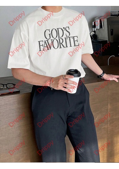 Flood Of Style Unisex God's Favorite Baskılı Tshirt Siyah Beyaz