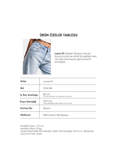 it's basic Kadın Kot Rengi T-4s6-3 Loose Fit Ön Arka Parlak Taşlı Tasarım Denim Jean