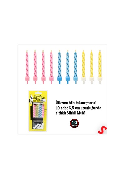 Altlıklı Sönmeyen Sihirli Mum - 6,5 Cm X 10 Adet