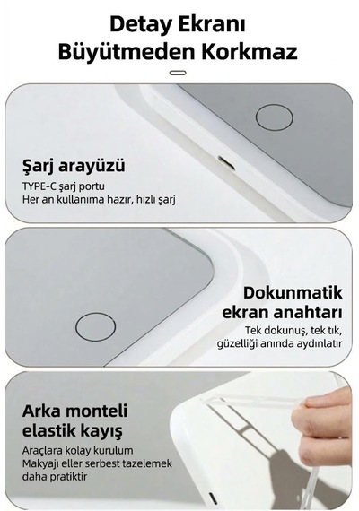 Techtic 5x Büyütmeli Araç İçi Led Işıklı Makyaj Aynası Kısılabilir Dokunmatik Ayna 3 Işık Modu Beyaz