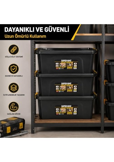 30 L Kapaklı Saklama Kutusu, Ağır Hizmet Plastik Depolama Kutusu, Çok Amaçlı Eşya Düzenleme Ve Saklama Kabı, İ Genel