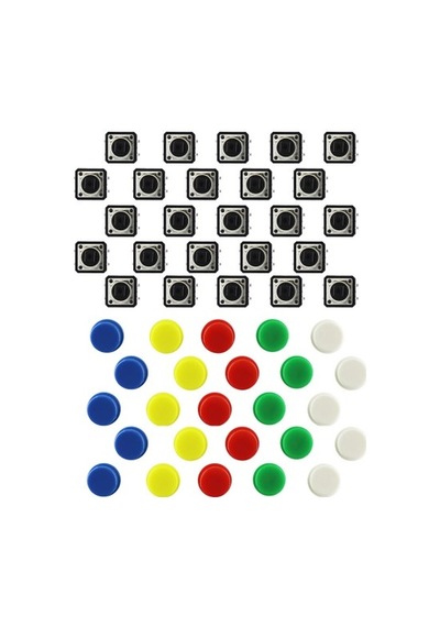 Devremarkt Kutulu 12x12mm 25 Adet Başlıklı Tact Buton Set 4 Pin 5 Renk Dokunmatik Anlık Basmalı Düğme