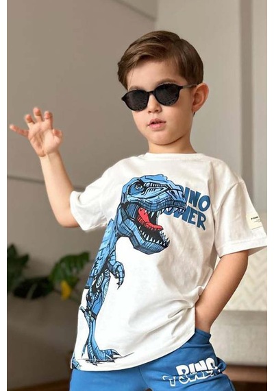 Riccotarz Erkek Çocuk Dinazor Digital Baskı Ve Yazı Detaylı T-shirt Mavi Eşofman Takım Buz Mavi Riccotarz Erkek Çocuk Dinazor Digital Baskı Ve Yazı Detaylı T-shirt Mavi Eşofman Takım Buz Mavi