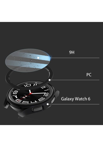 Samsung Uyumlu Galaxy Watch 6 Classic 47mm Sert Pc Kasa Ve Ekran Koruyucu Mbz Watch Gard 29 - Siyah